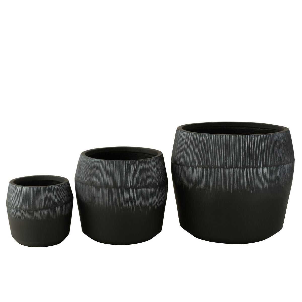 J-Line - Lot de 3 Pots de Fleurs en Argile Fibre Noir