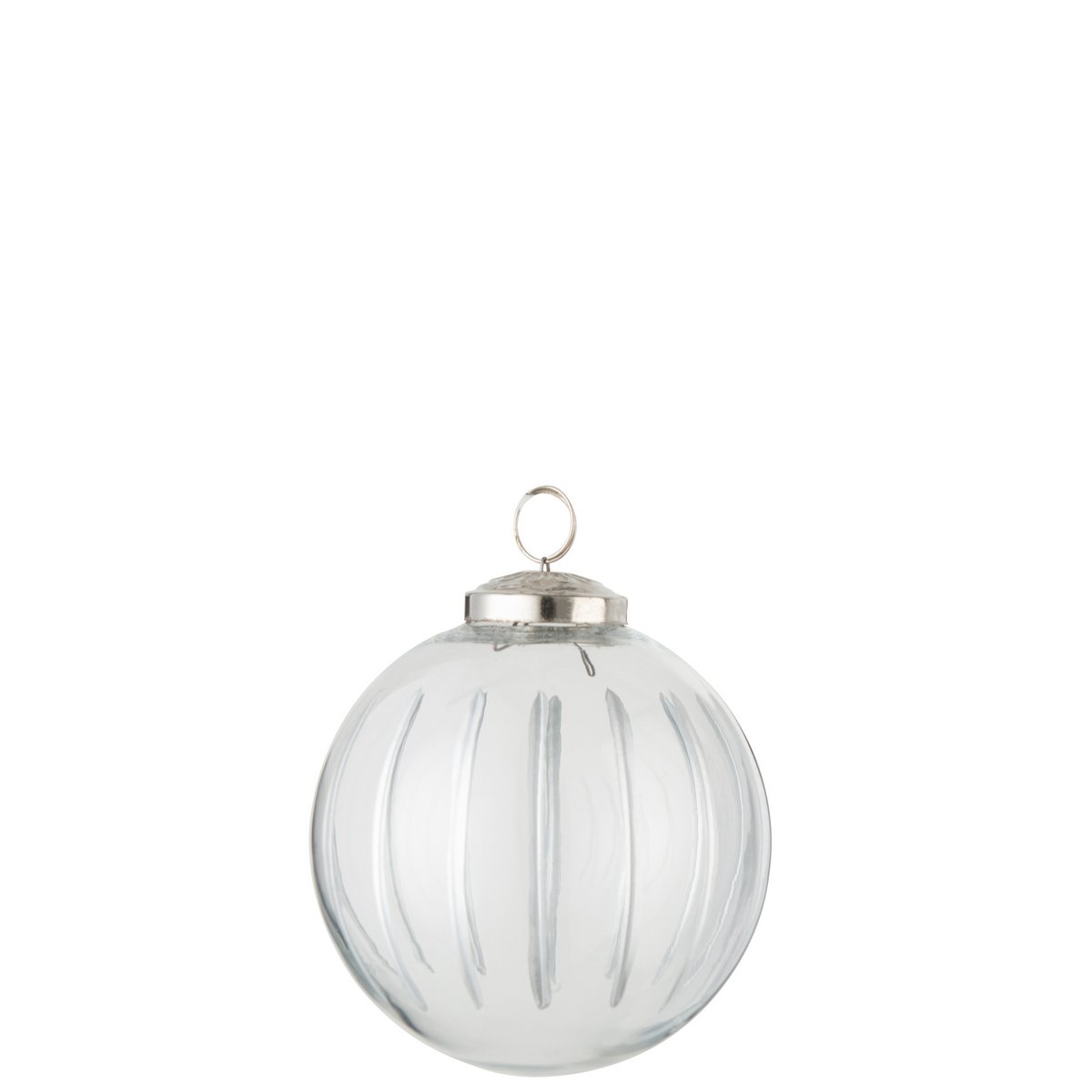 J-Line Kerstbal Streep Glas Transparant/Zilver Small