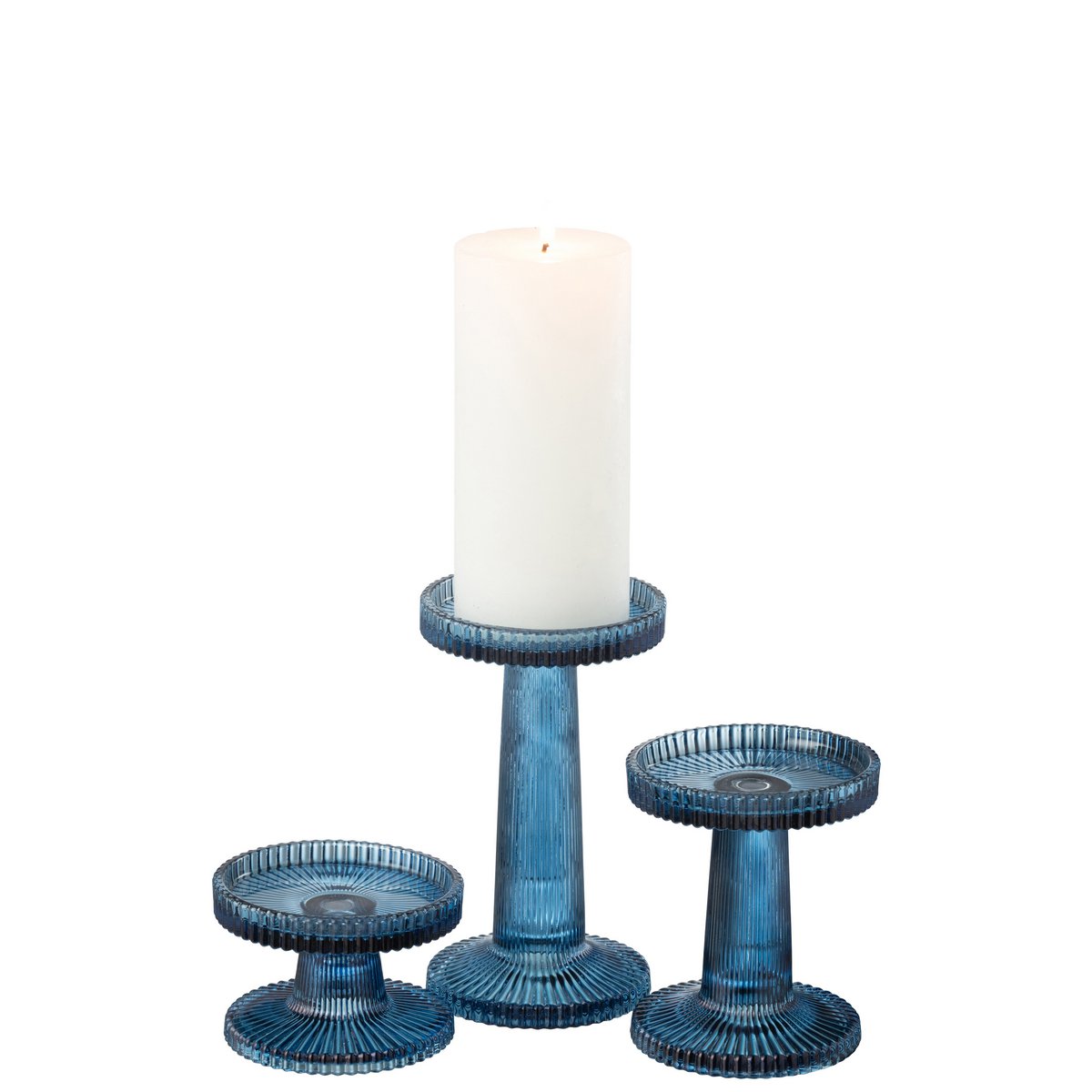 J-Line - Set de 3 Bougeoirs Nelly Verre Bleu