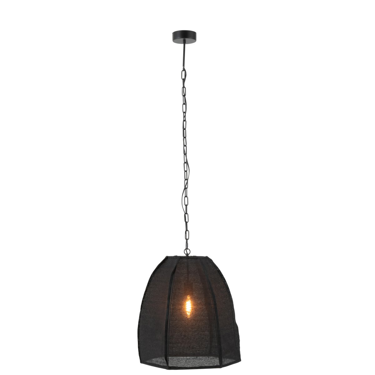 J-Line - Plafondlamp Peer Linnen/Ijzer Zwart Small