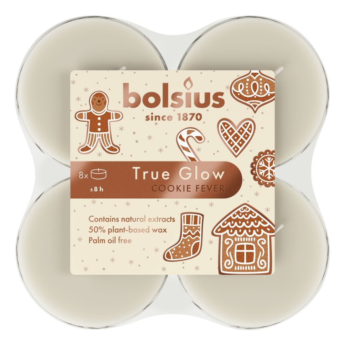 Bolsius - Maxi geurtheelichten 'Cookie Fever' (8 stuks, 8 branduren)