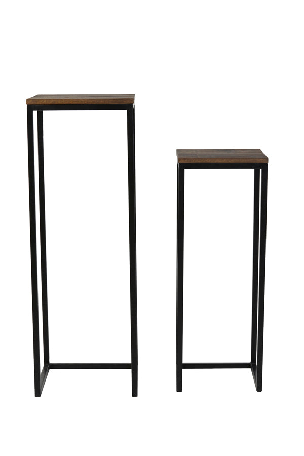 Light &amp; Living - Pilier 'Bryson' (Lot de 2, Bois, Marron et Noir)