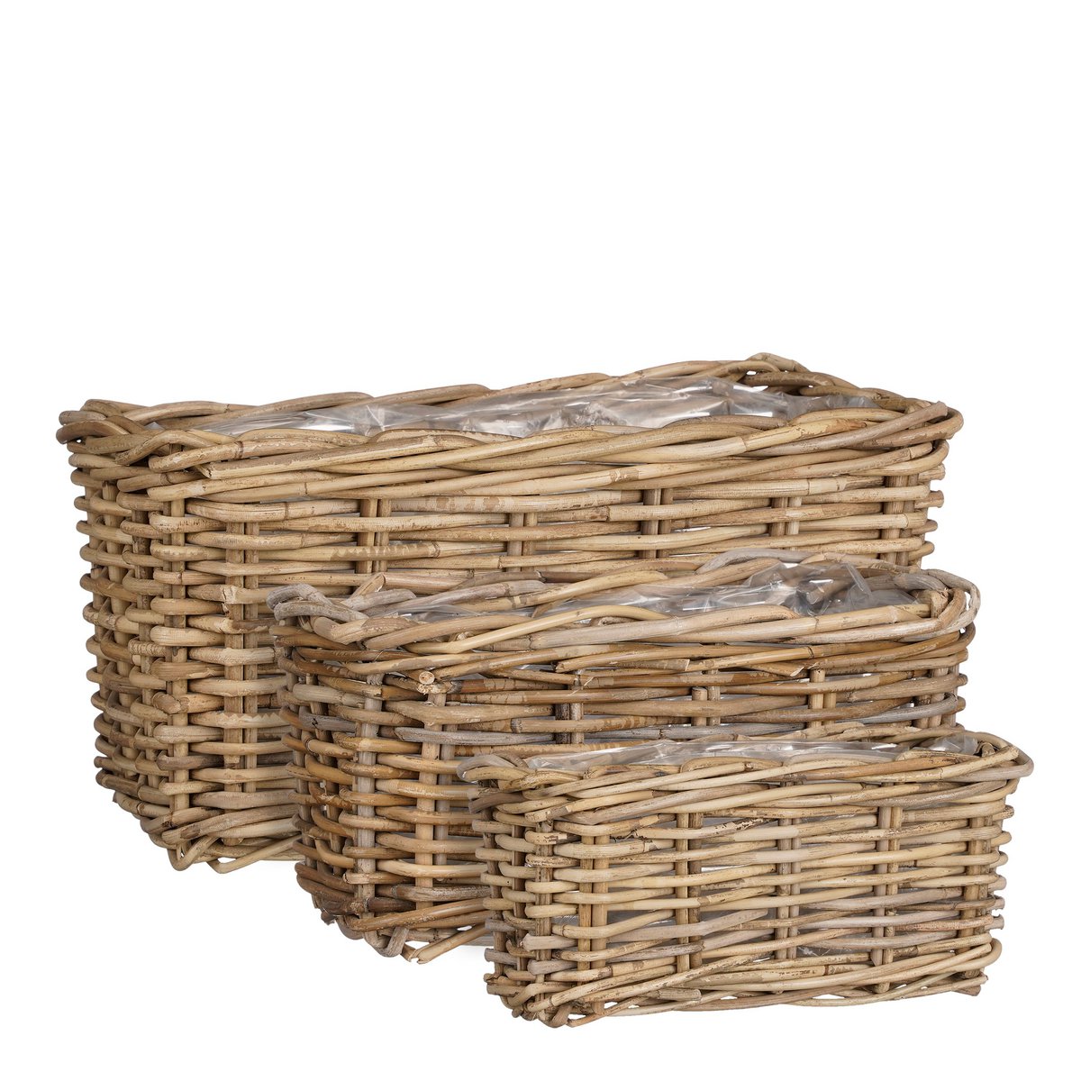 Mica Decorations - Marcia Plantenmand voor Buiten - Set van 3 - L40 x B23 x H20 cm - Rotan - Grijs