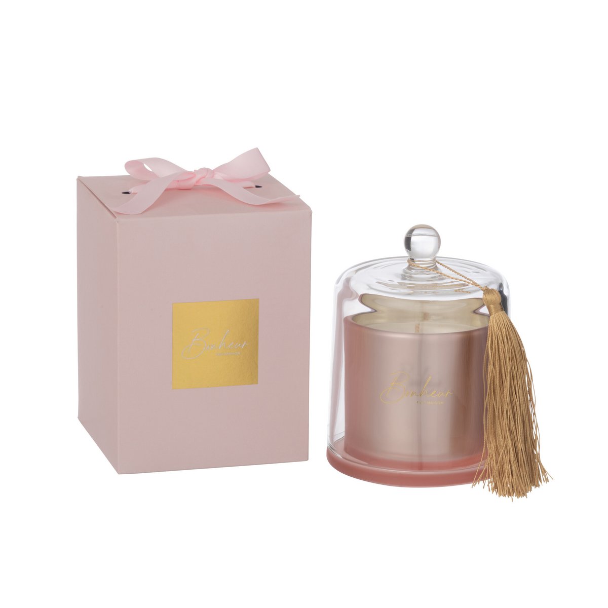 J-Line - Bougie Parfumée Cloche Bonheur Rose Large 45 Heures