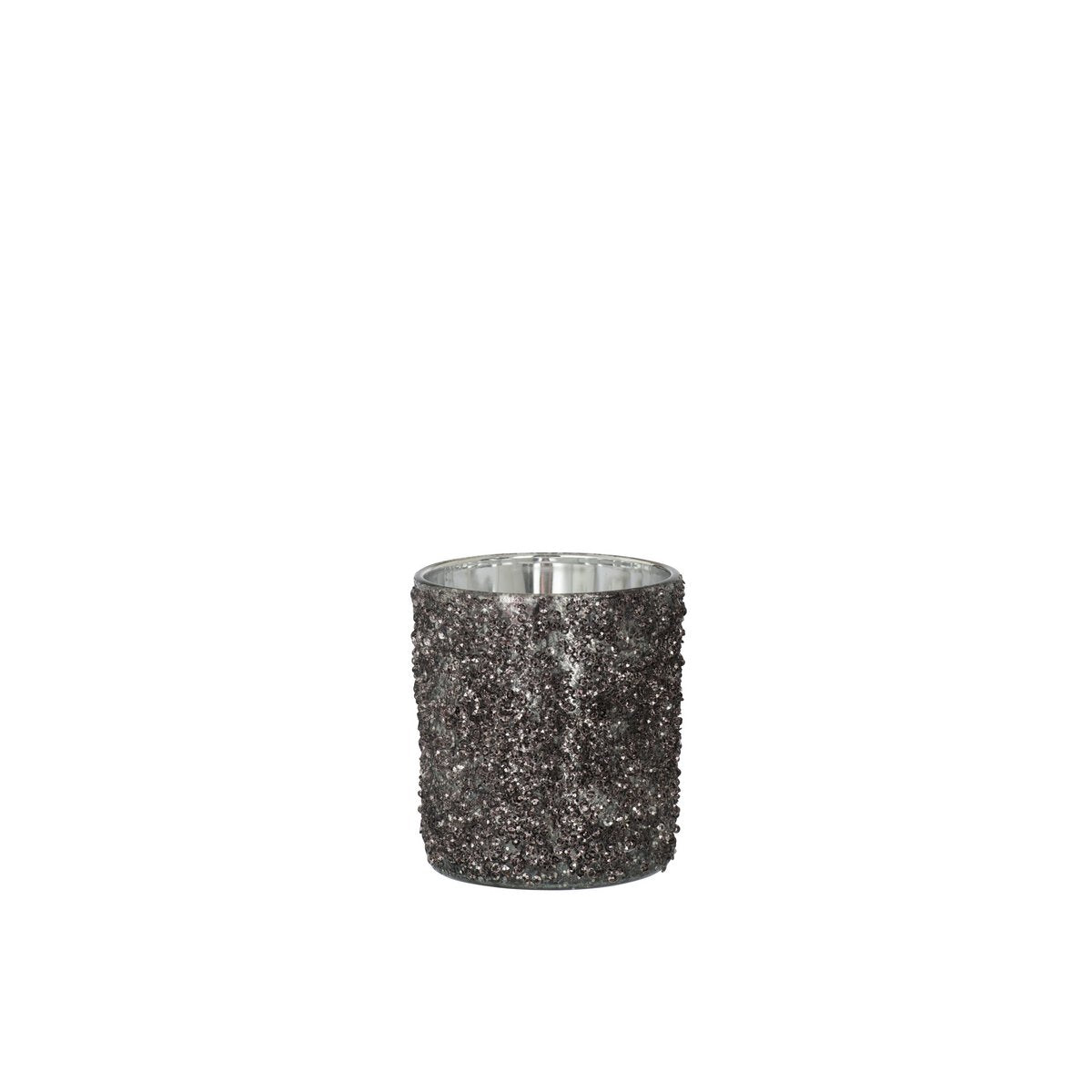 J-Line - Kerzenhalter Glitter - Glas - Grau - Mittel