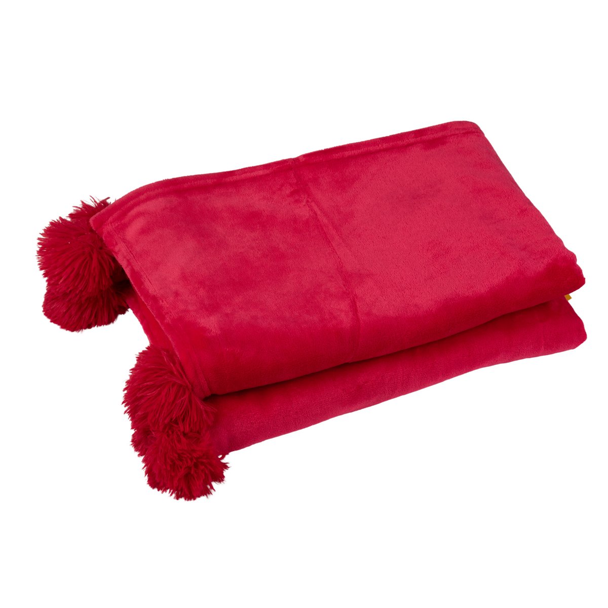 J-Line – Karierter Pompon – Polyester – Fuchsia – 170 x 130 cm