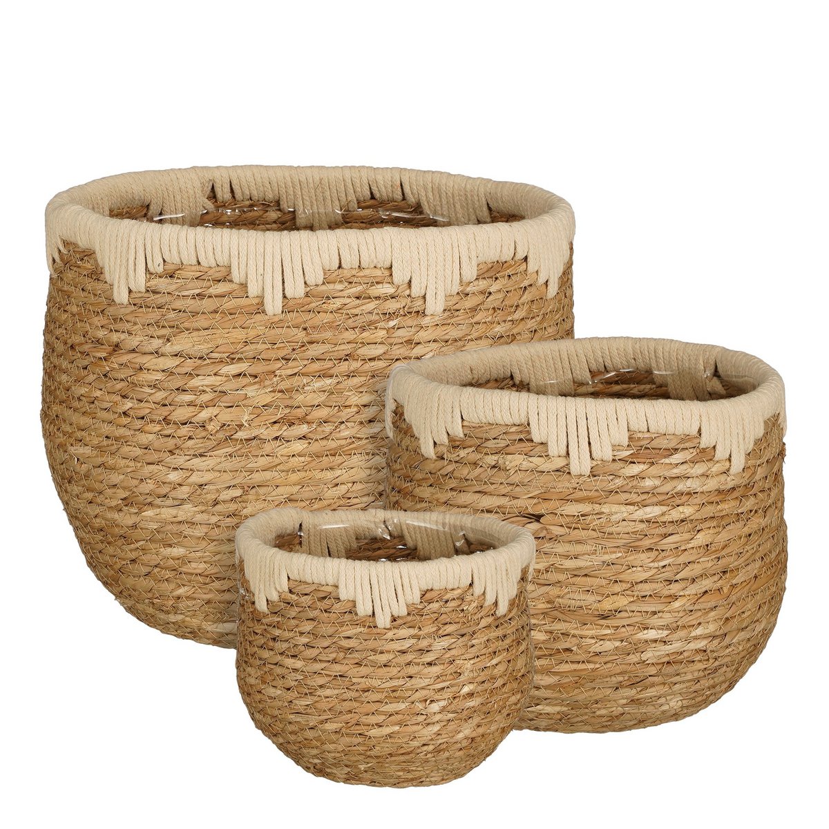 Mica Decorations - Panier à Plantes Jorck - Lot de 3 - H24 x Ø26 cm - Jonc de Mer - Beige, Marron