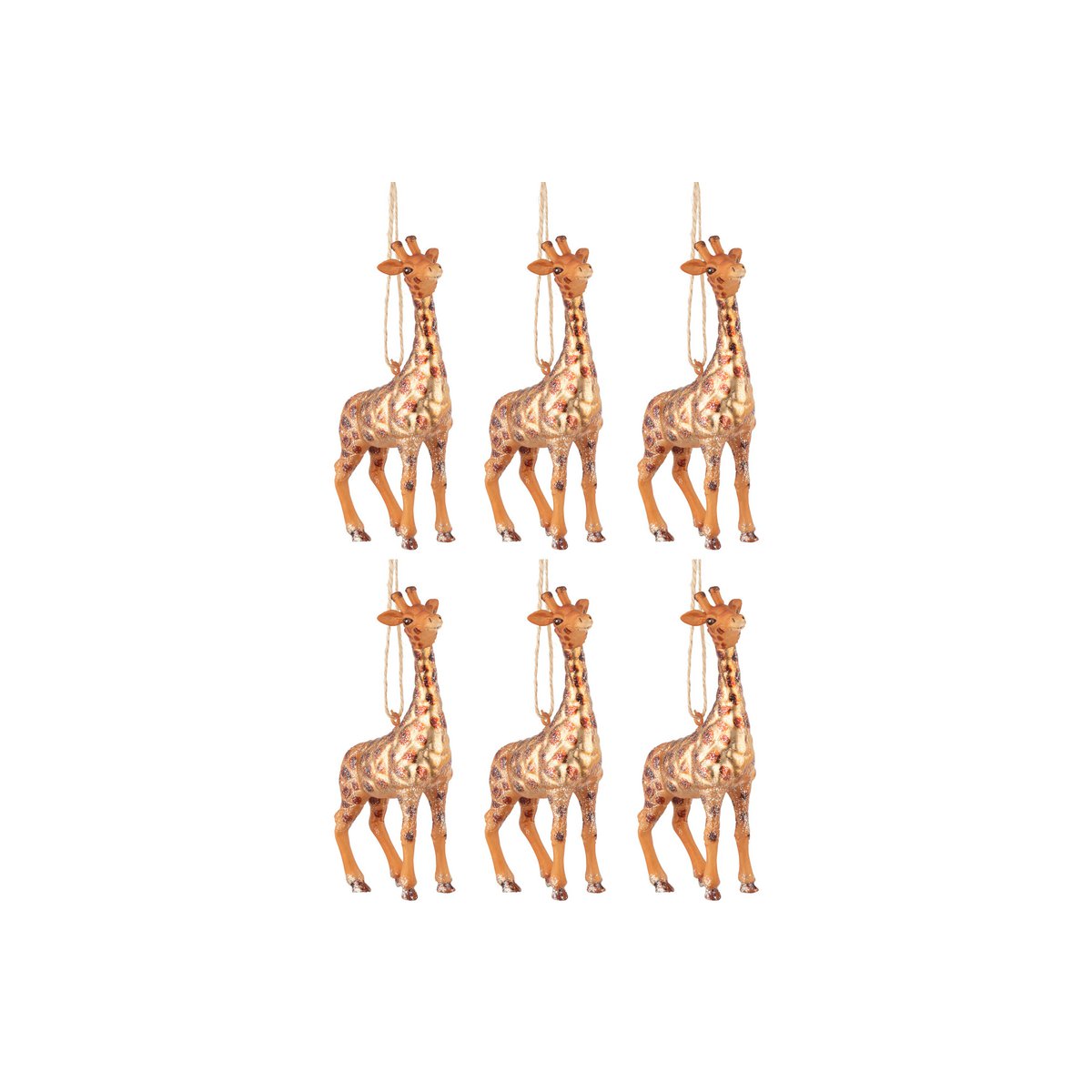 J-Line Box mit 6 Weihnachtskugeln Giraffe Glas Braun Mix