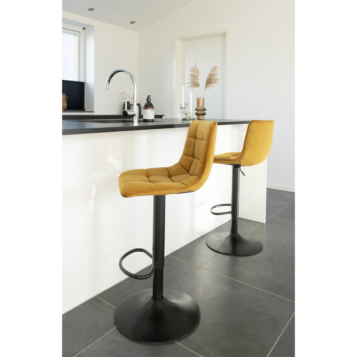 House Nordic - Tabouret de bar Middelfart - lot de 2 - Jaune moutarde