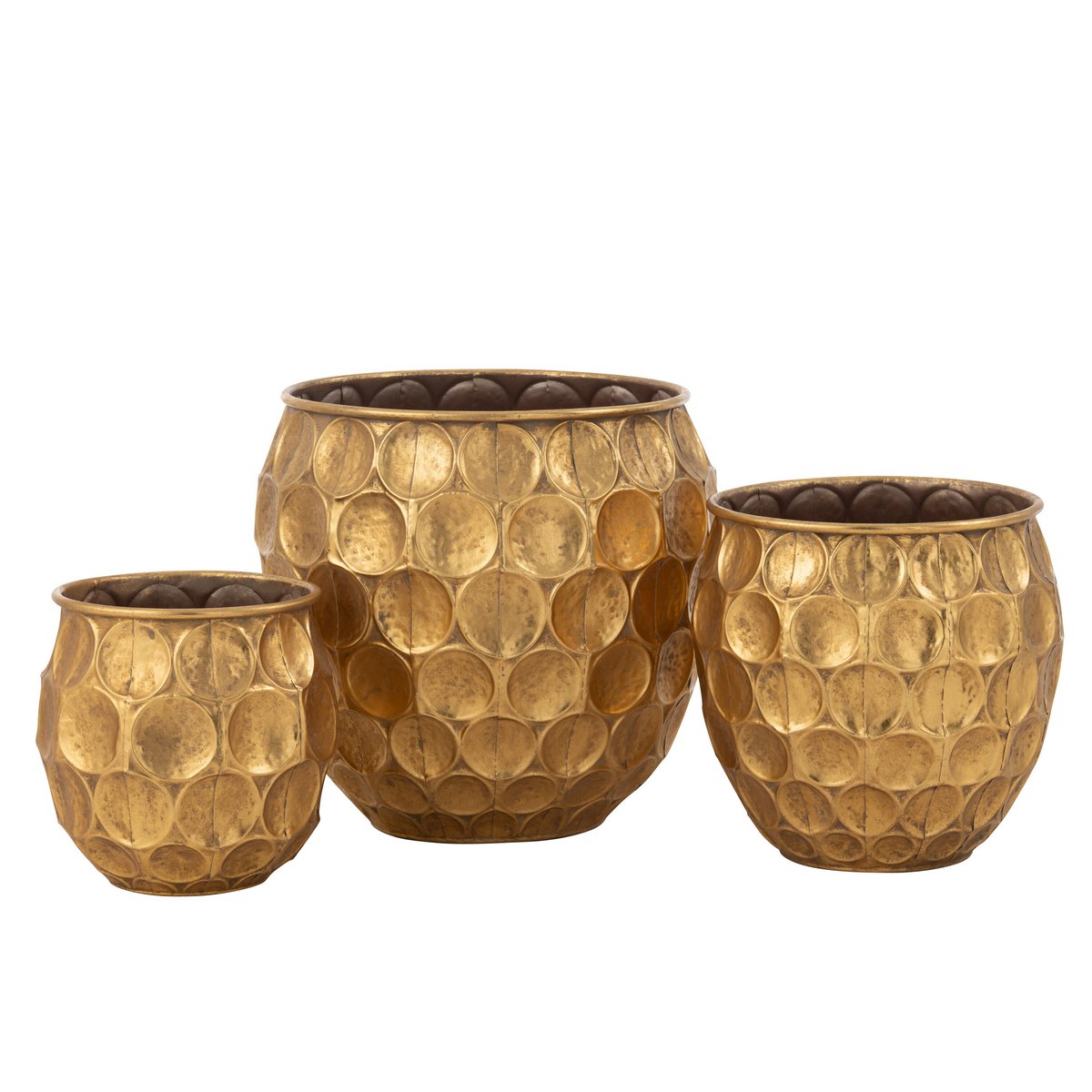 J-Line - Set de 3 Pots de Fleurs Dalton Métal Doré