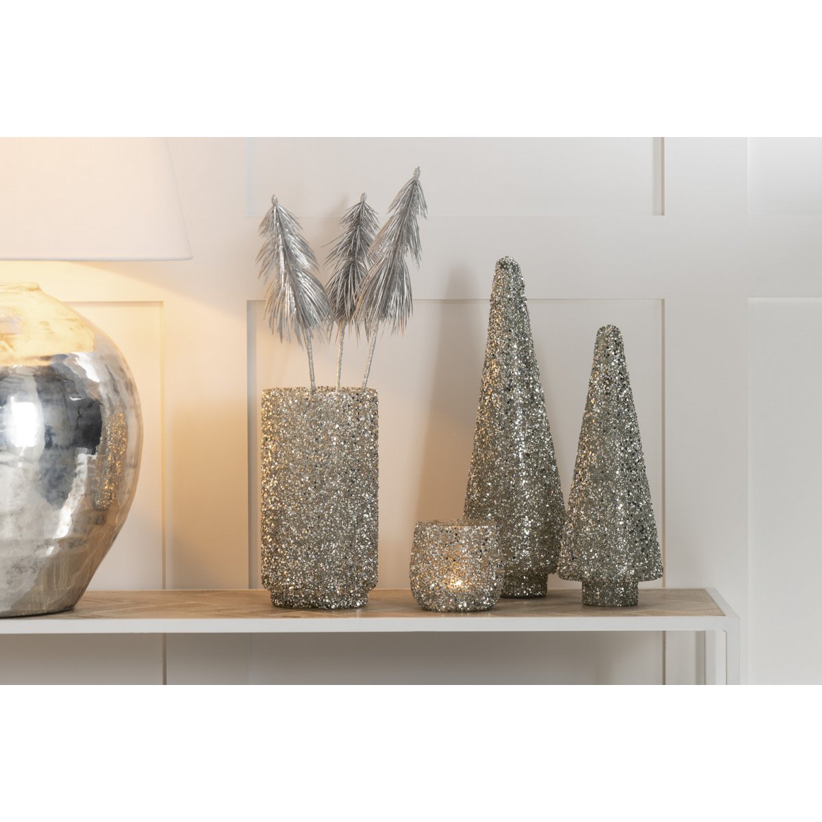 J-Line - Lanterne Glitter - Verre - Argent - Grand