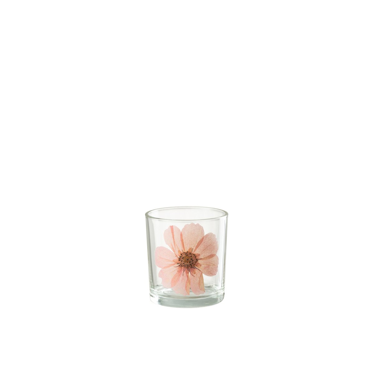 J-Line - Photophore Fleur - Verre - Rose - Petit