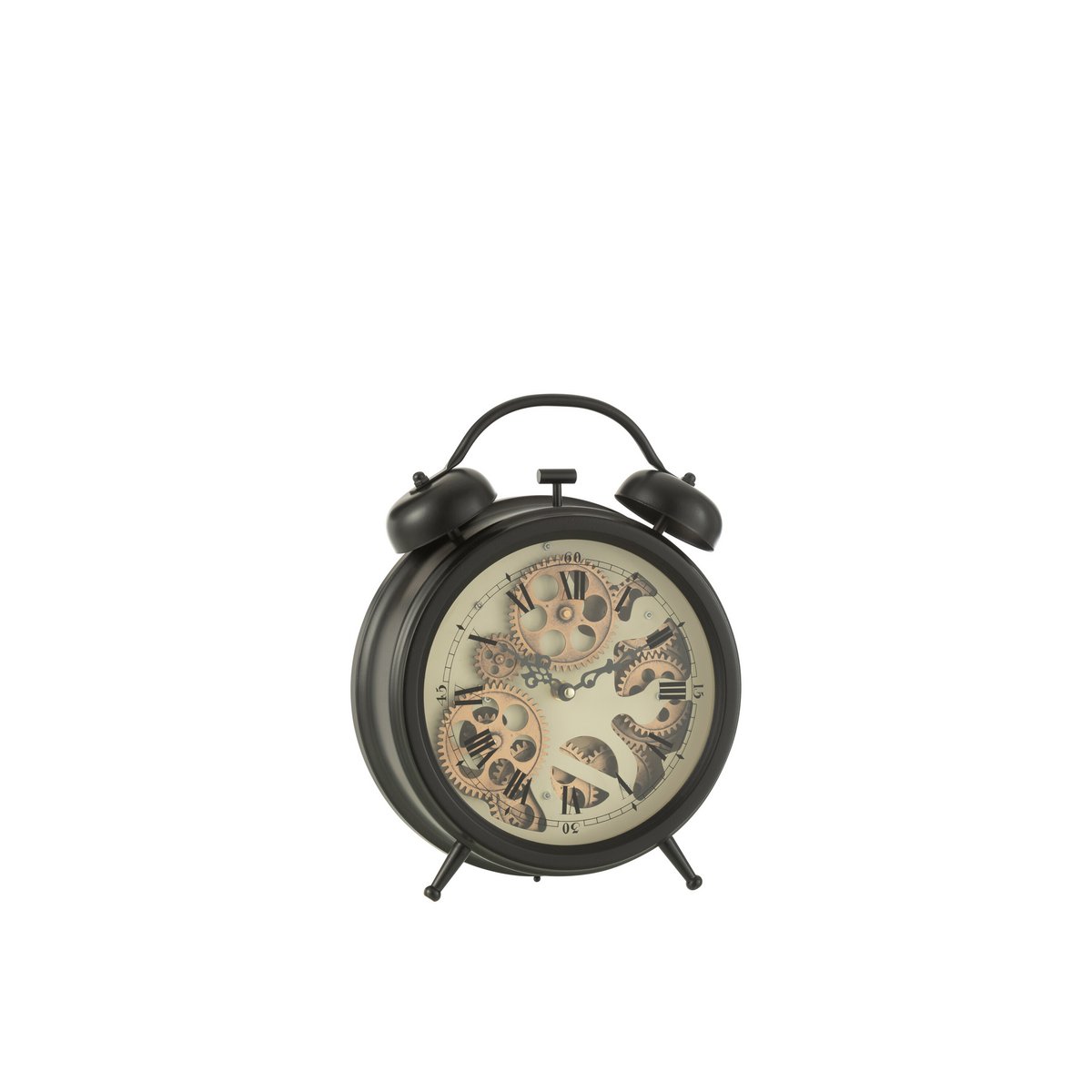 J-Line - Réveil Horloge Chiffres Romains - Métal - Noir - M - Ø34cm