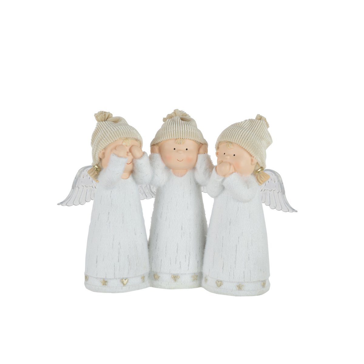 J-Line - Figurine de Noël décorative 'Hear / See / Speak No Evil' (LED, Blanc)