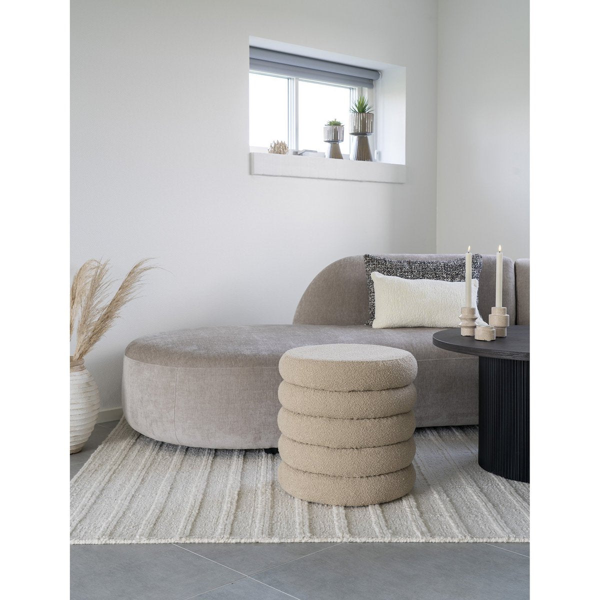 House Nordic - Brooklyn Pouf - Pouf avec rangement, bouclé, beige, Ø44x44 cm