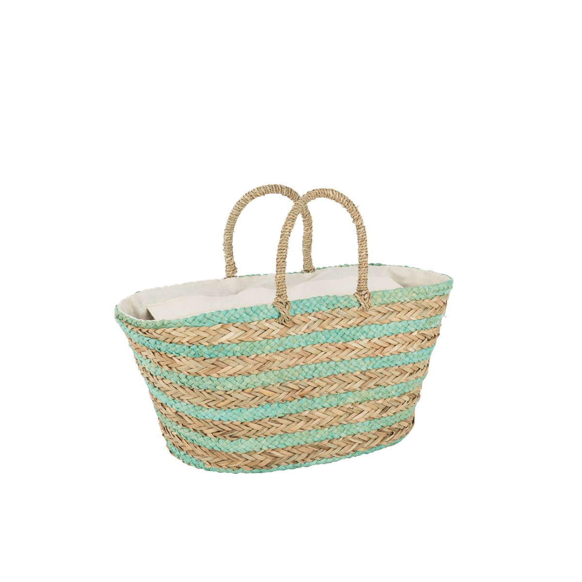 J-Line - Strandtas Korte Handvatten Horizontale Streep Jute Naturel/Blauw