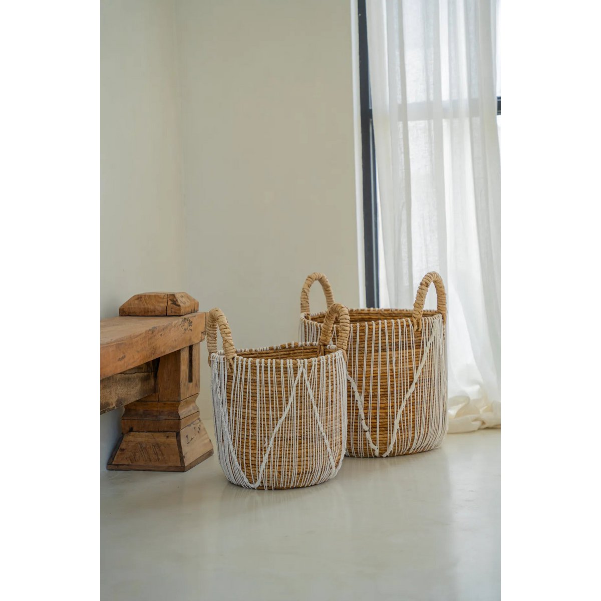 Bazar Bizar - Panier 'Couture Droite' (Naturel, Blanc, S)