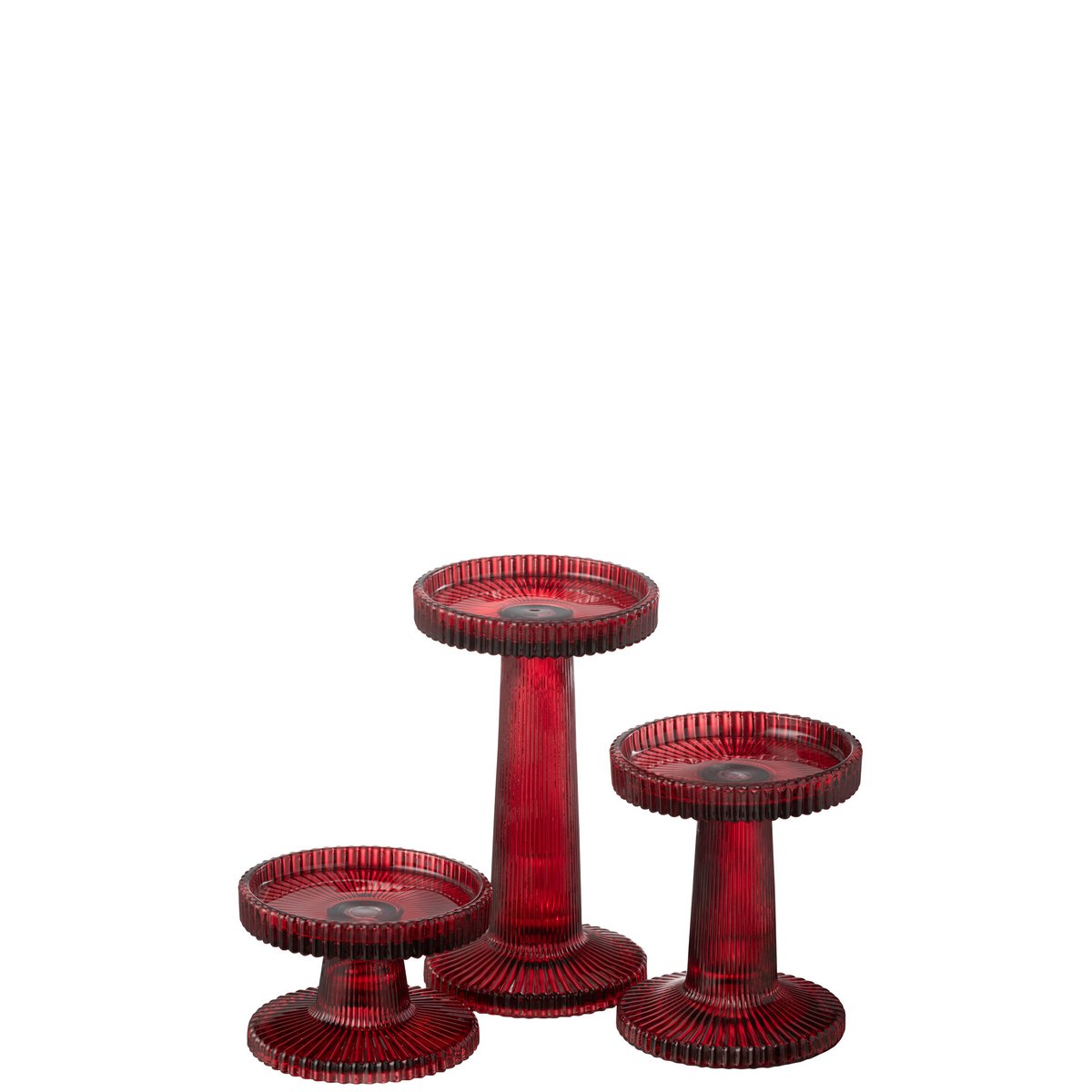 J-Line - Lot de 3 Bougeoirs Nelly Verre Rouge