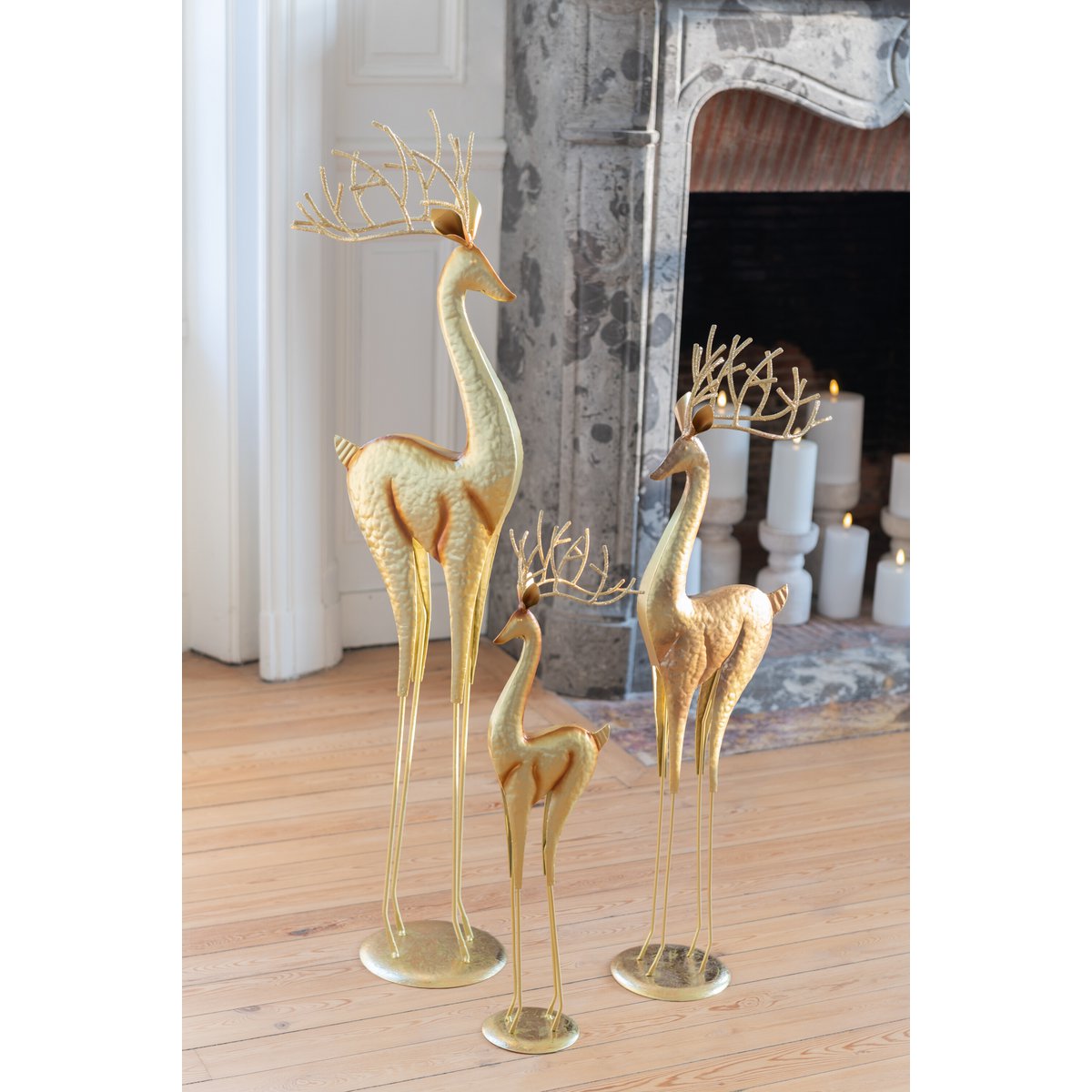 J-Line - Dekorative Weihnachtsfigur 'Rentier' (Größe L, Gold)