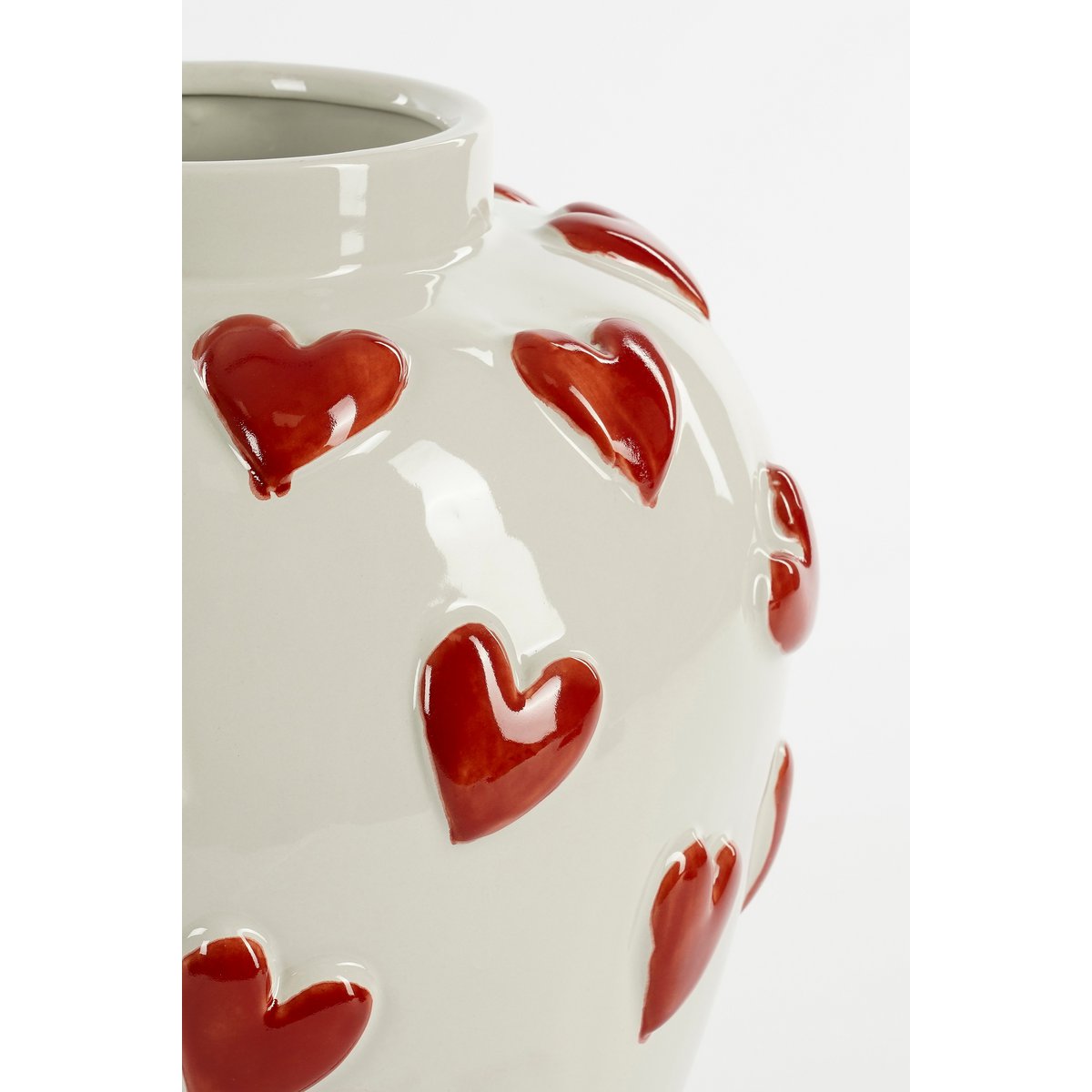 Mica Decorations - Vase Coeurs - H33 x Ø30 cm - Céramique - Blanc, Rouge