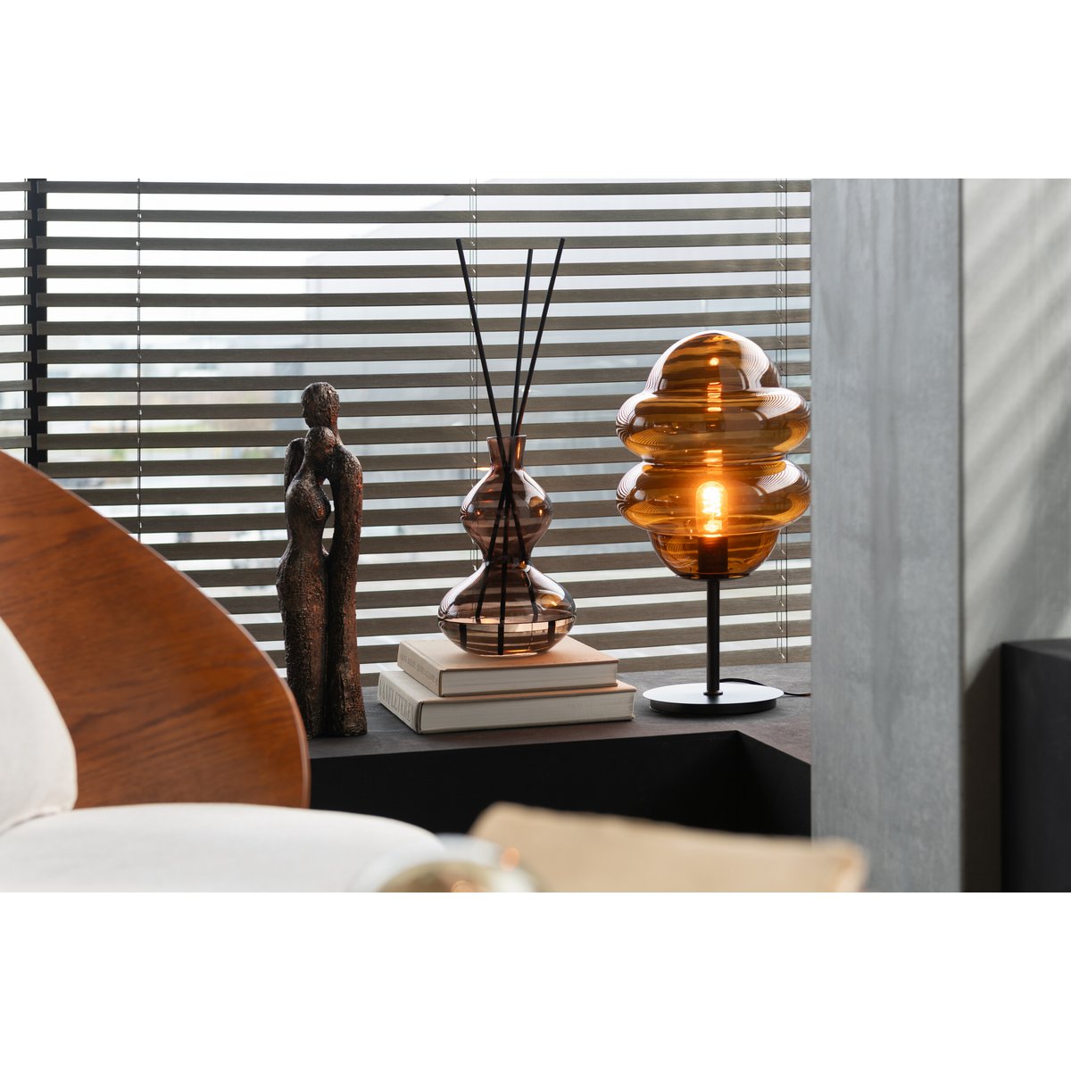 J-Line - Lampe de Table Honey Spoon Verre Marron