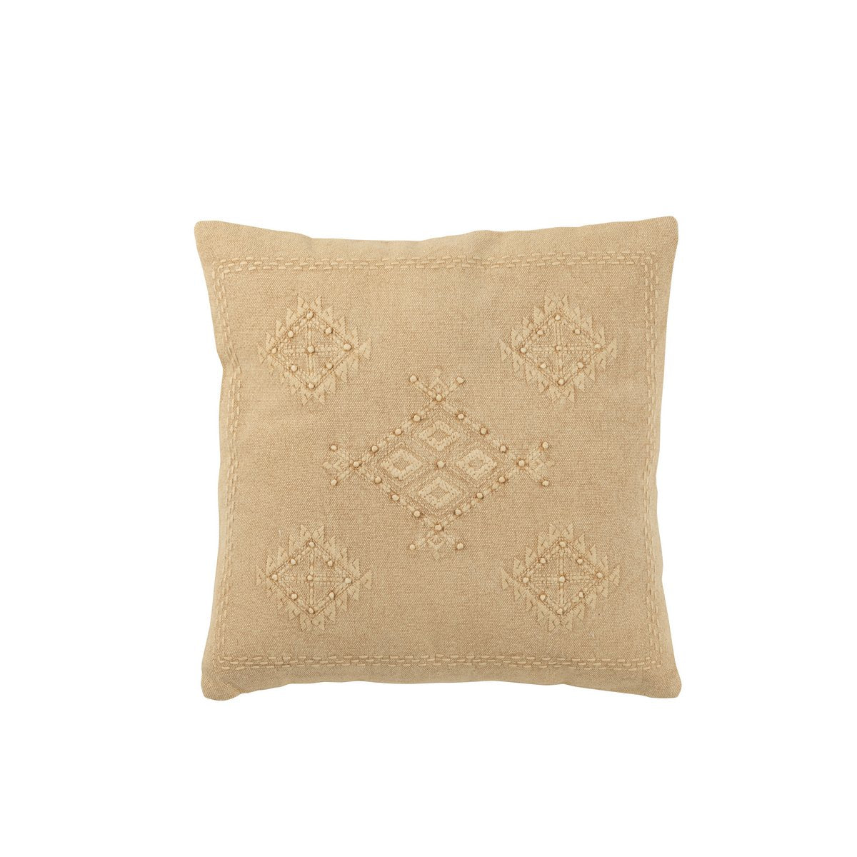 J-Line - Coussin Broderie - Coton - Beige