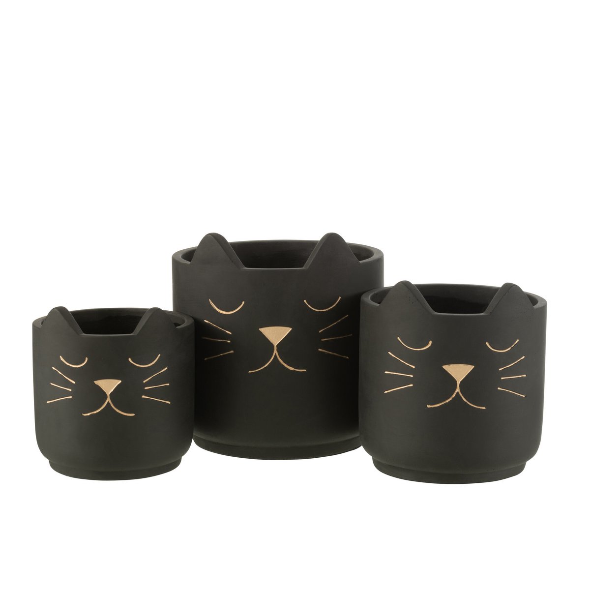 J-Line – Blumentopf Katze – Keramik – Schwarz/Gold – Groß – Ø19,00 cm