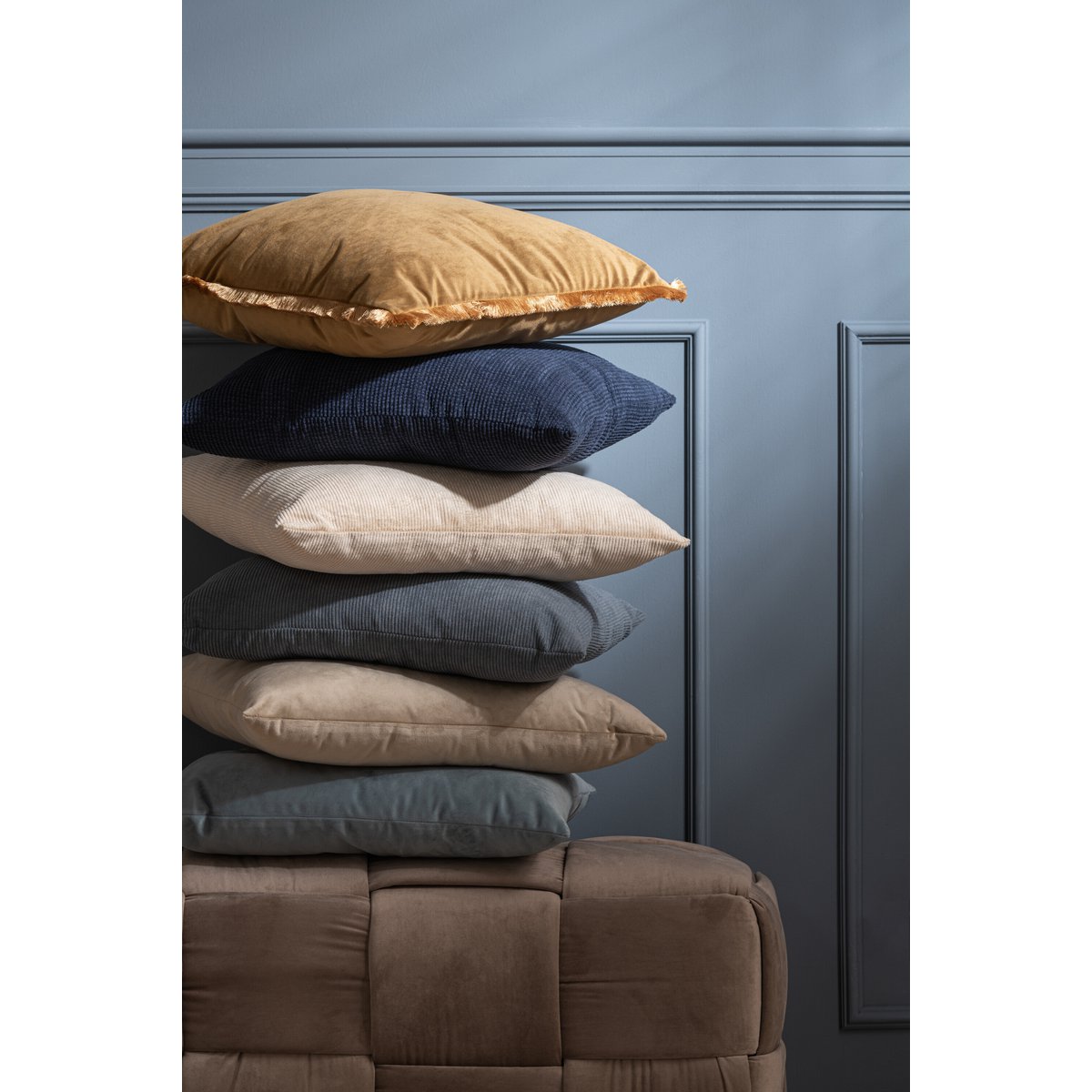 J-Line - Coussin Carré Velours - Velours - Crème