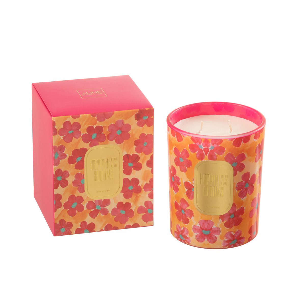 J-Line - Bougie Parfumée Fleurs Orange/Rouge Large - 70 Heures