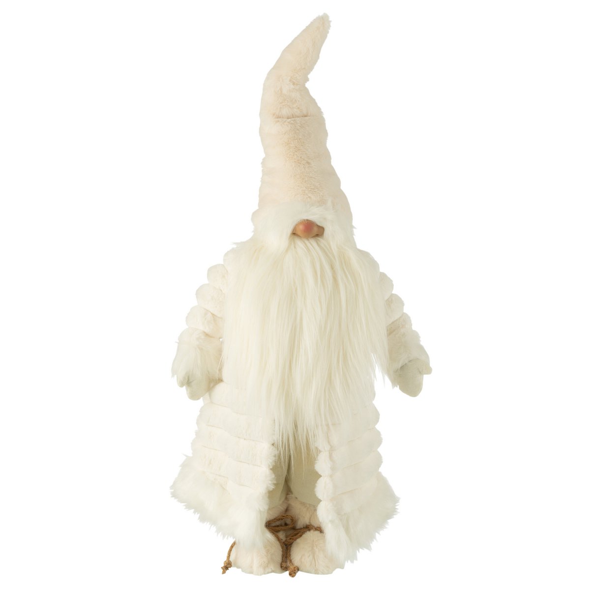 J-Line - Figurine de Noël décorative 'Gnome avec manteau matelassé' (Crème/Marron, Taille L)