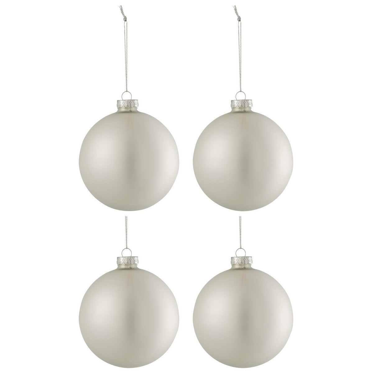 J-Line Doos Van 4 Kerstballen Effen Glas Mat Zilver Medium