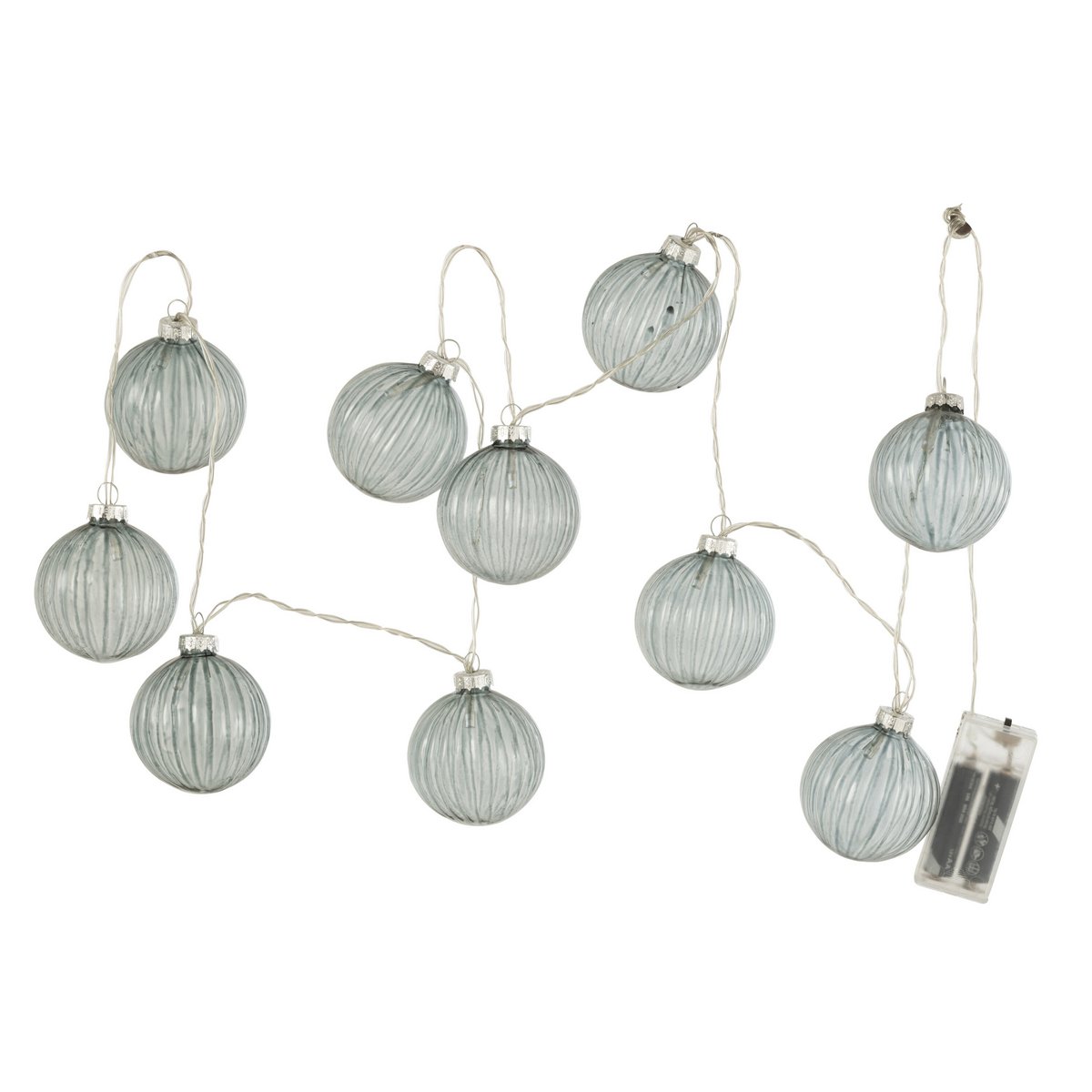 J-Line - LED-Slinger met kerstballen 'Orla Geribd' (10 ballen, LED, Donkergrijs)