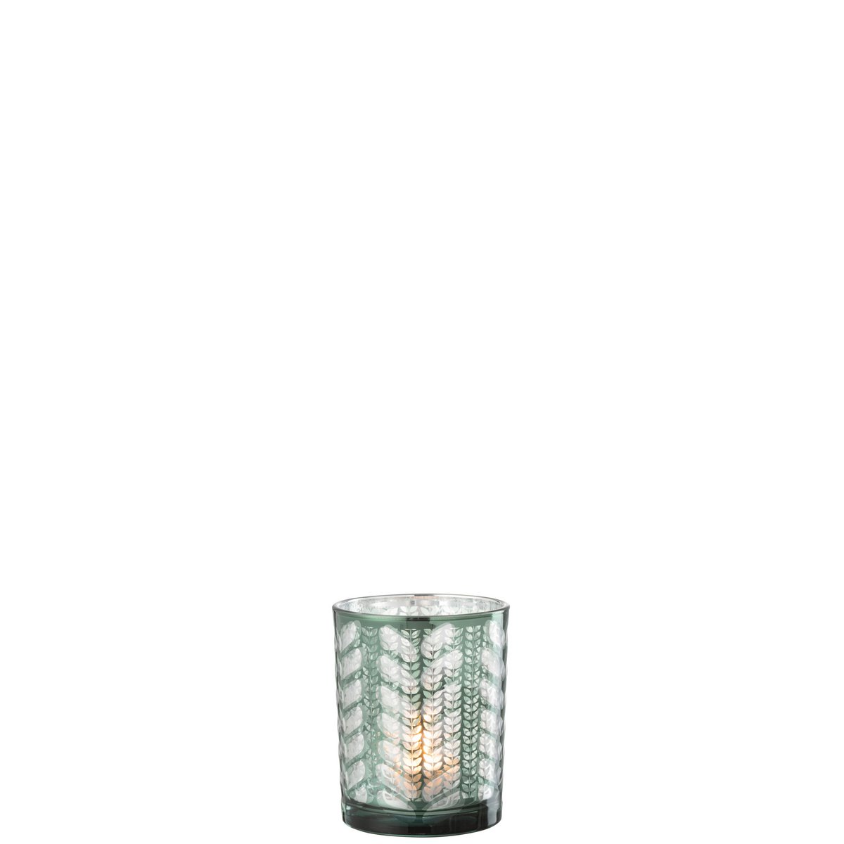 J-Line - Photophore Herringbone Verre Vert/Argent Petit