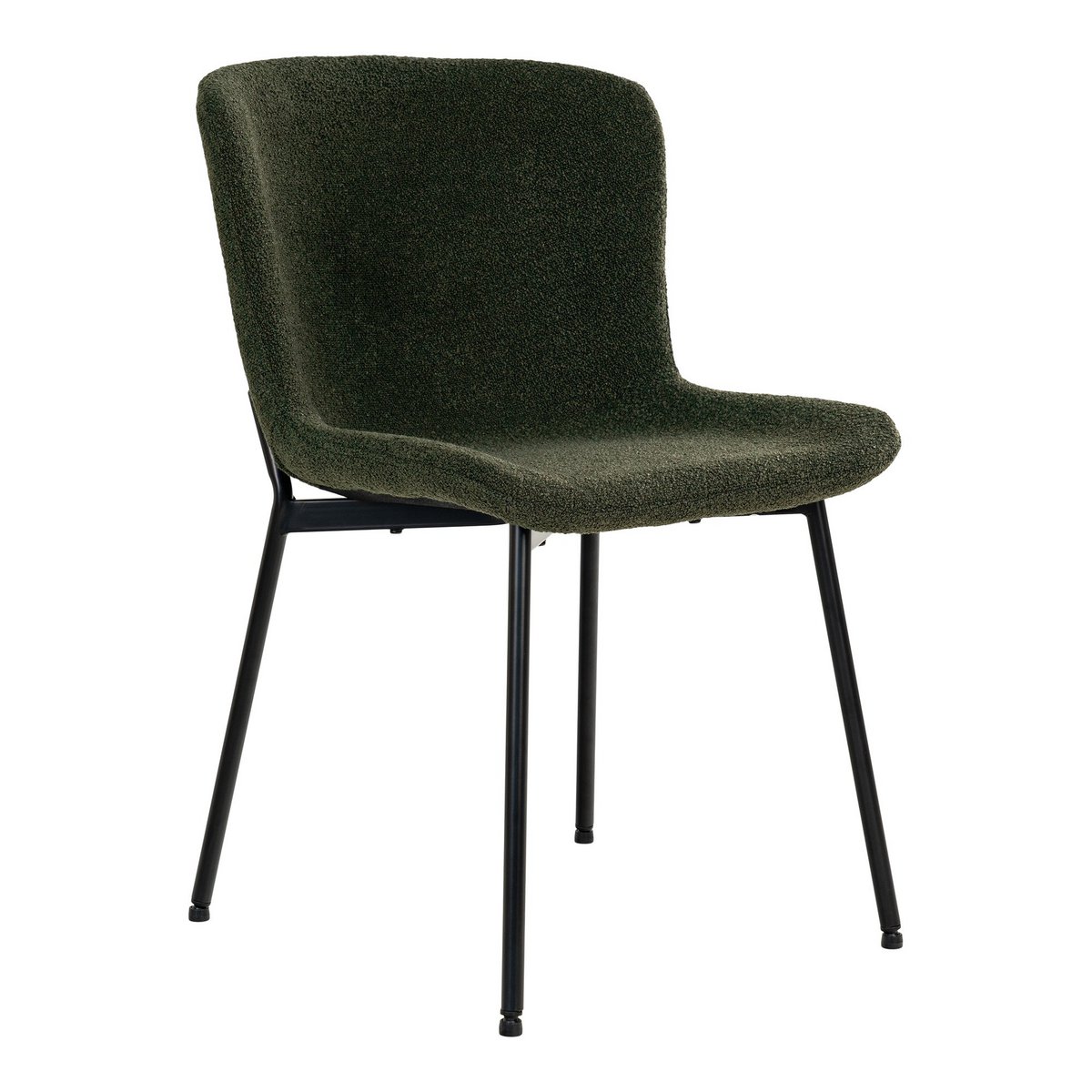 House Nordic - Maceda Dining Chair - Eetkamerstoel in bouclé, donkergroen met zwarte poten - Set van 2