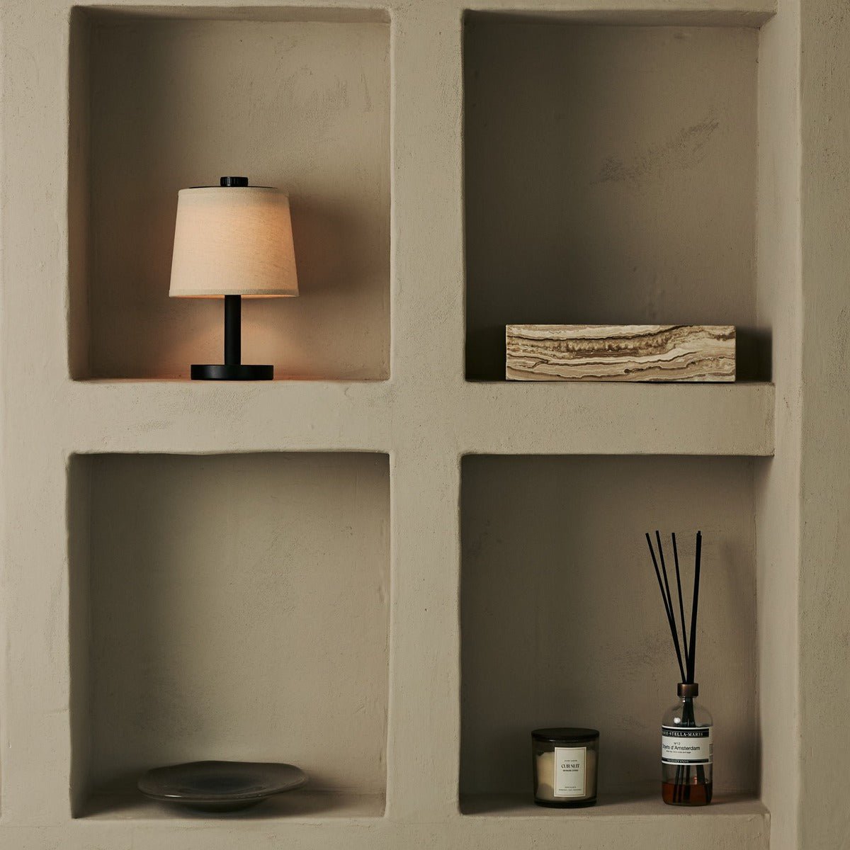 Tavellio-Amsterdam - Rover zwarte houten lamp - oplaadbare, draadloze en dimbare schaduw