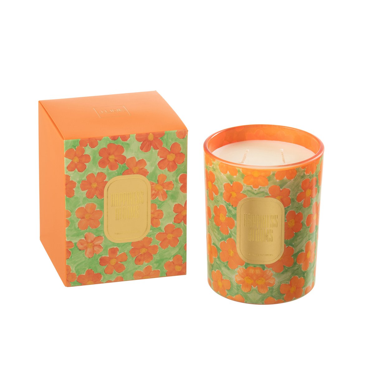 J-Line - Bougie Parfumée Fleurs Orange/Vert Large - 70 Heures