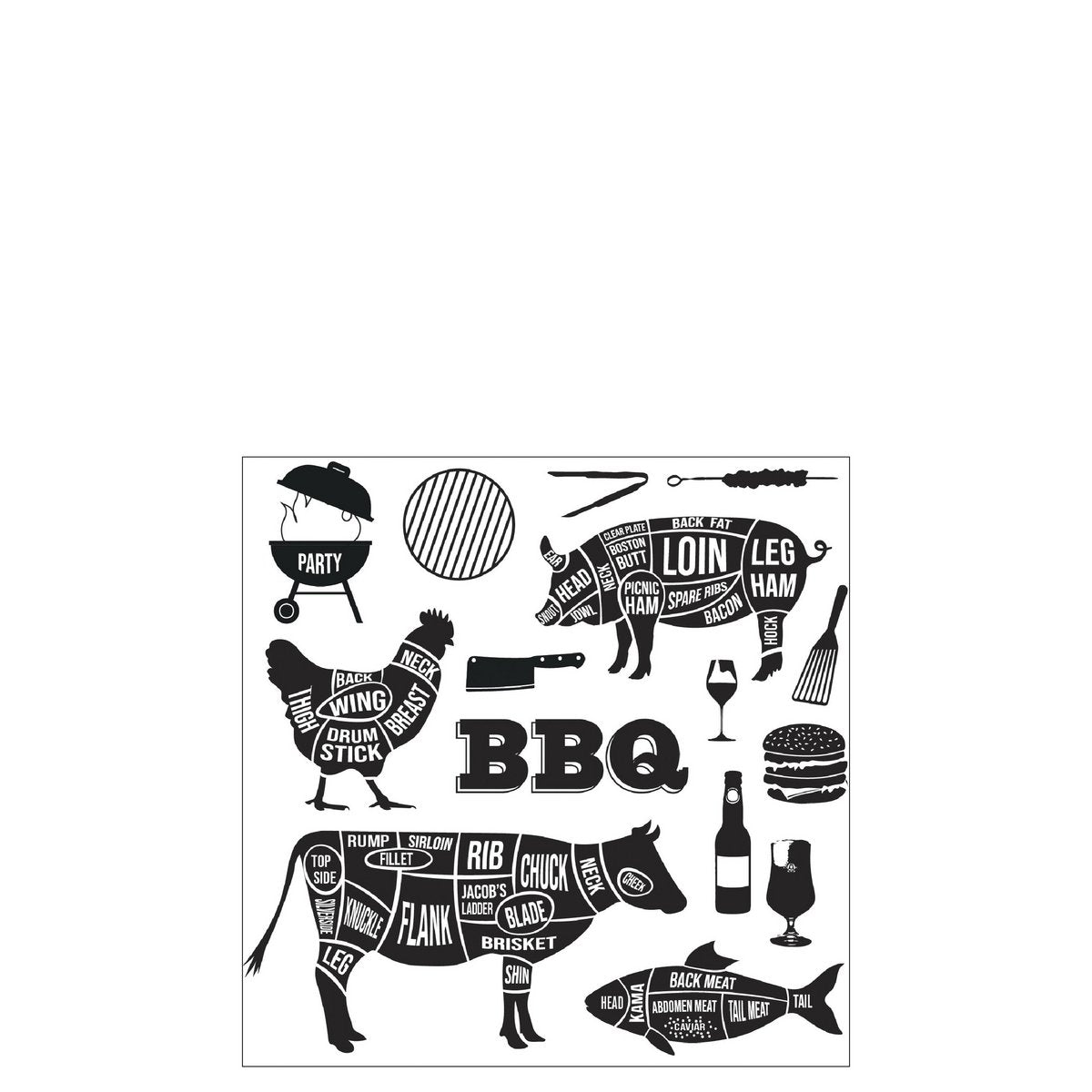 J-Line – BBQ-Servietten – Papier – Weiß/Schwarz – S – 20 pro Packung