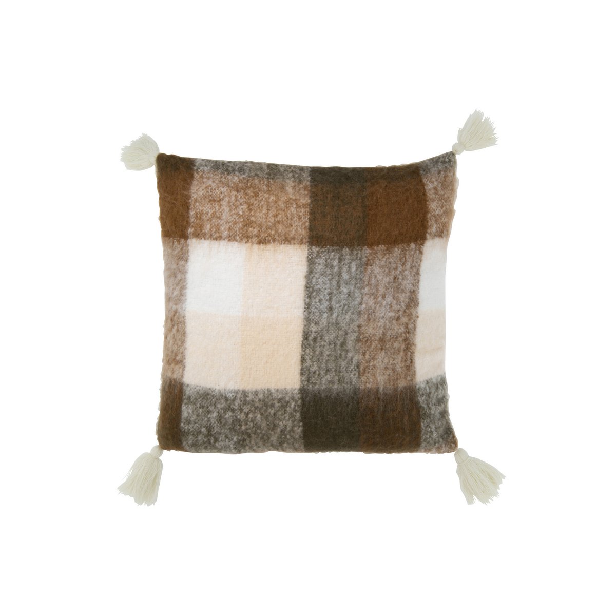 J-Line - Coussin décoratif 'Checkered' (Marron/Beige, 45cm x 45cm)