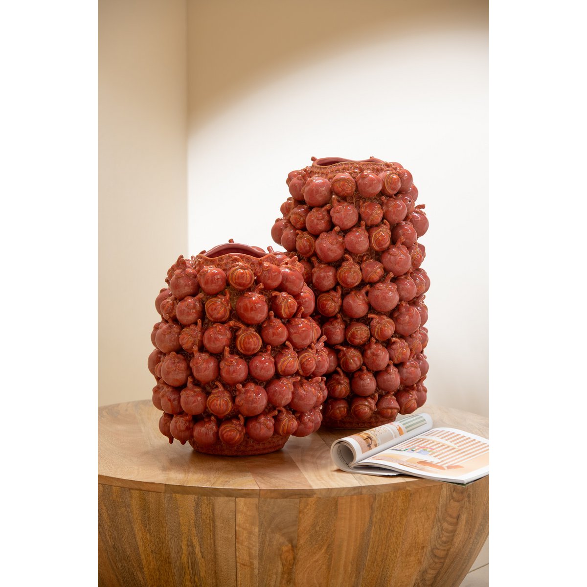 J-Line - vaas Botanica - kermaiek - koper/roze  - small - Ø 31 cm