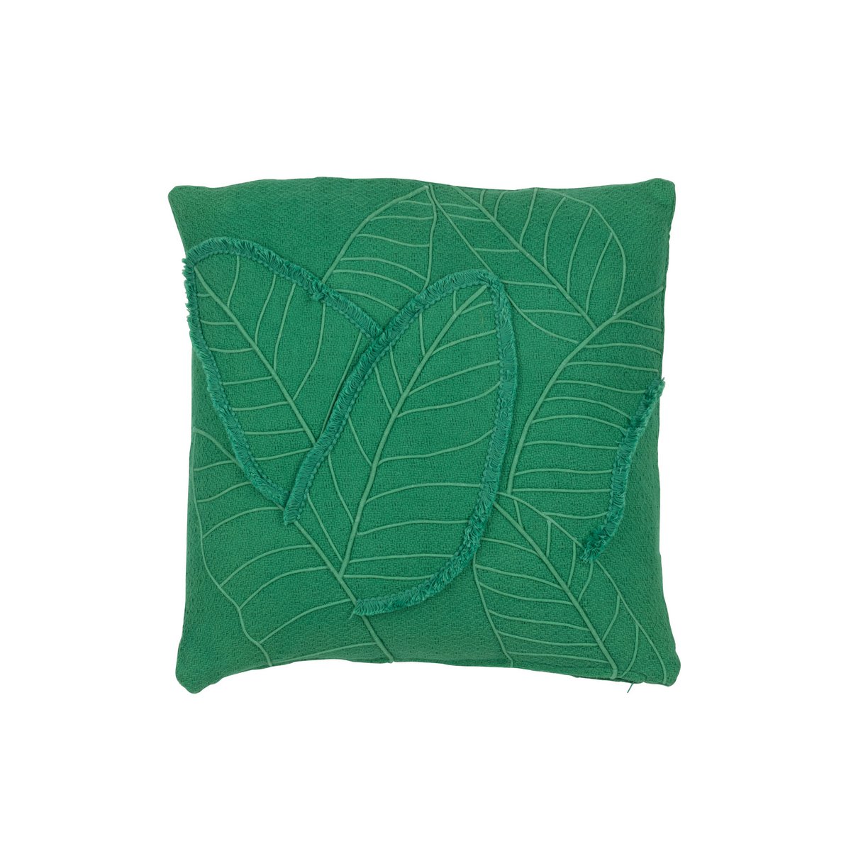 J-Line - Coussin décoratif Feuilles - Coton - Vert foncé