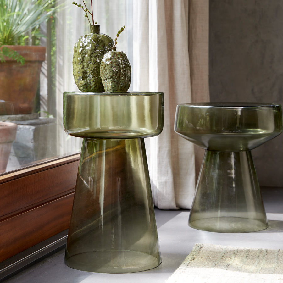 Light &amp; Living - Table d'appoint 'Dakwa' (37cm x 44cm, Verre, Gris Vert)