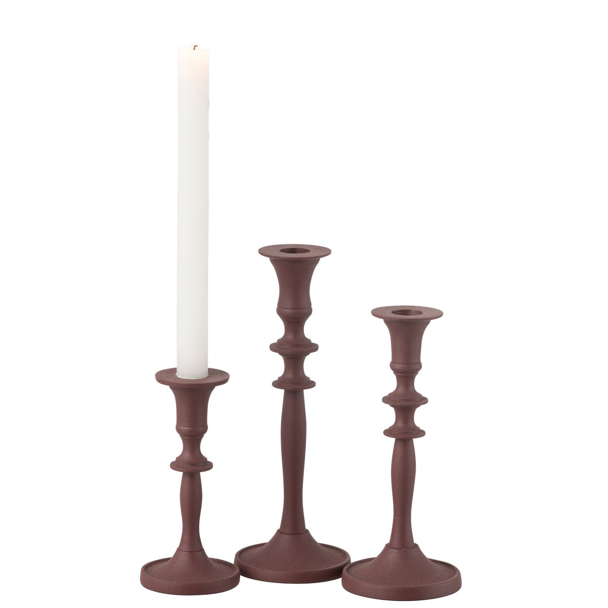 J-Line - Set de 3 Bougeoirs Classic Aluminium Marron Châtaigne