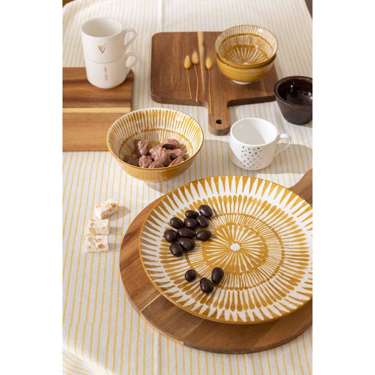 J-Line - Assiette Jam - Porcelaine - Blanc/Ocre