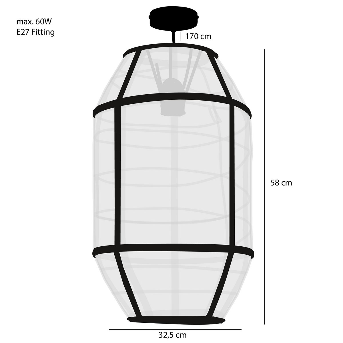 Mica Decorations - Pella Hanglamp - H58 x Ø33 cm - Linnen - Off White