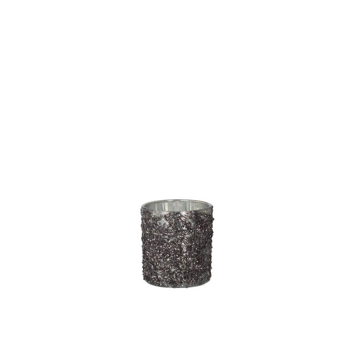 J-Line - Teelichthalter Glitter - Glas - Grau - Klein