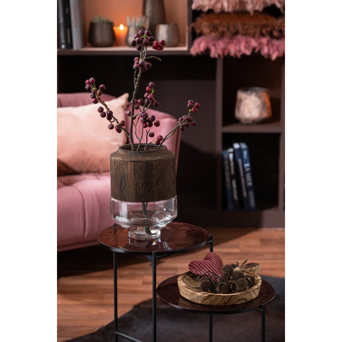 J-Line - Vase rond en bois 'Boas' (Marron foncé, Taille L)