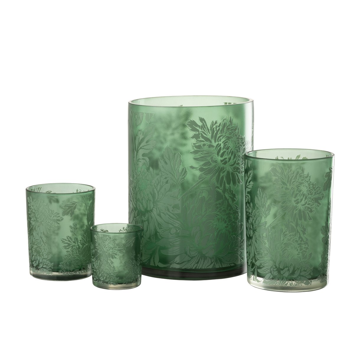 J-Line - Windlicht Bloemen - Glas - Groen - Extra Large