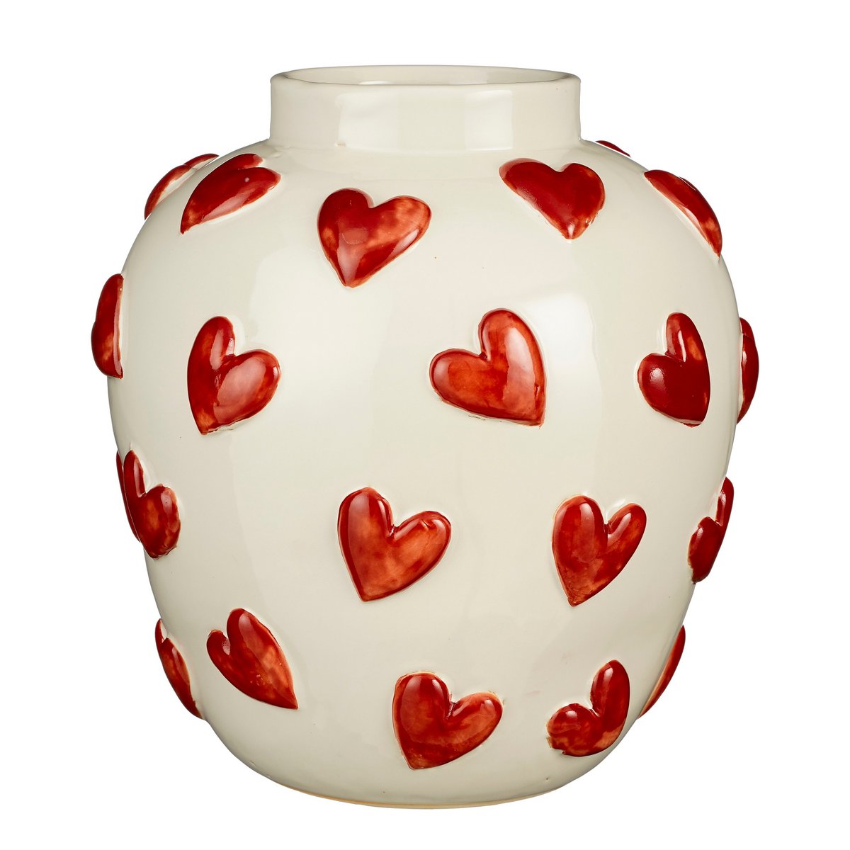 Mica Decorations - Vase Coeurs - H33 x Ø30 cm - Céramique - Blanc, Rouge