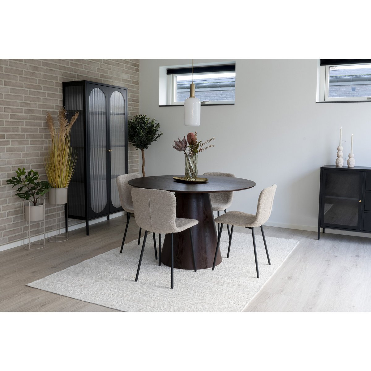 House Nordic – Halden Dining Chair – Esszimmerstuhl aus Bouclé, beige mit schwarzen Beinen, HN1233 – 2er-Set