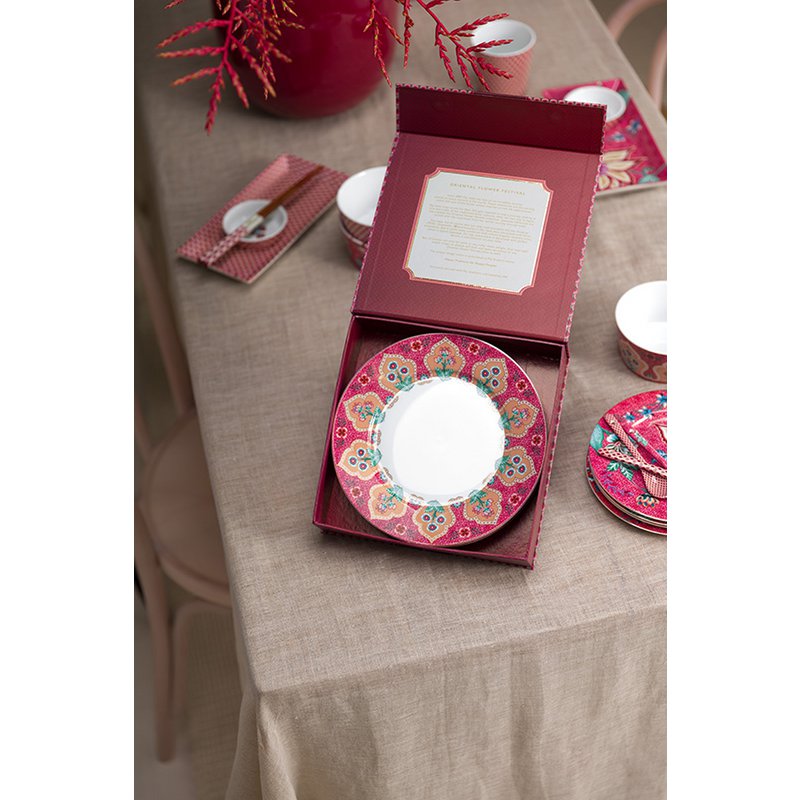 Pip Studio - Set/4 Plates Flower Festival Deco Dark Pink 21cm